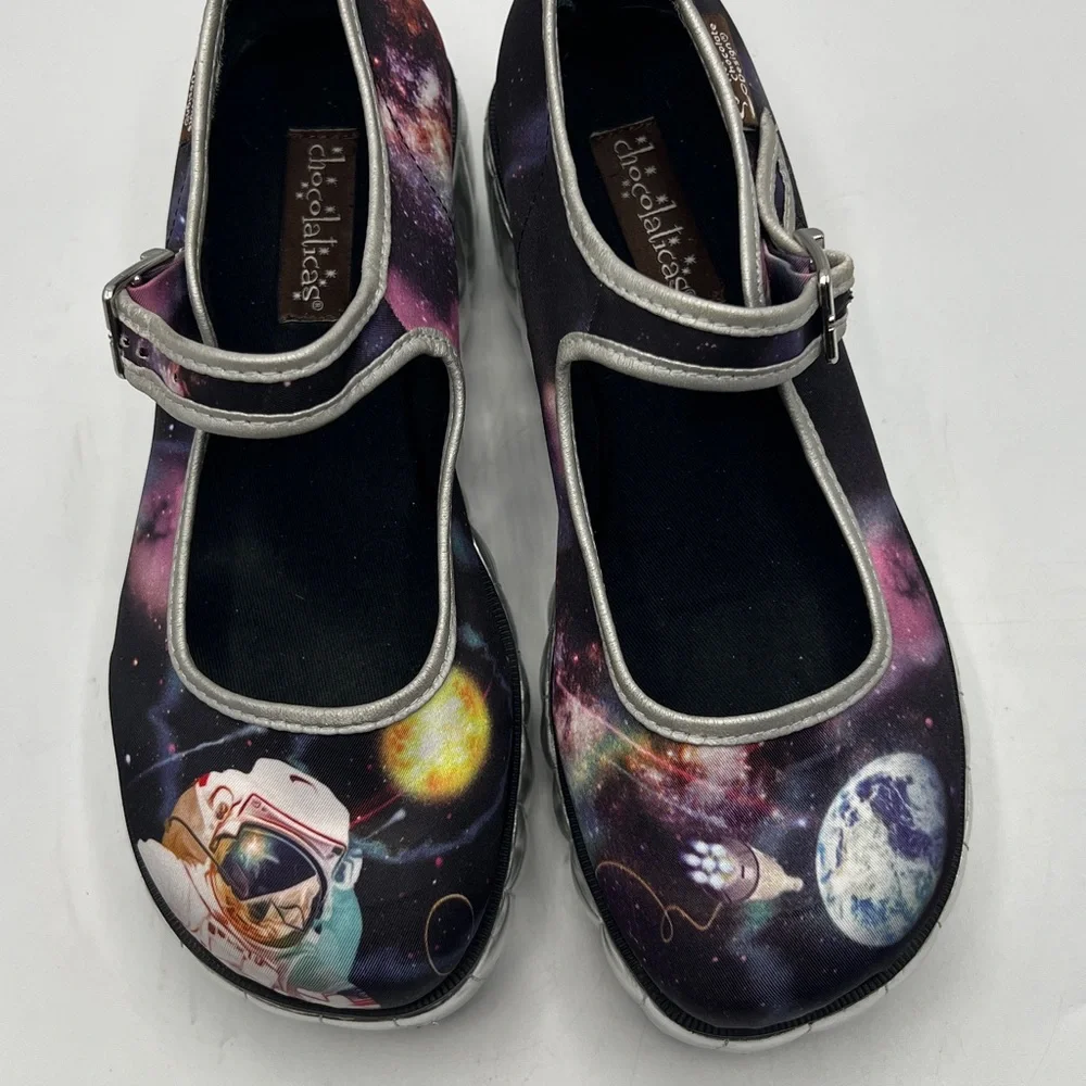 Galaxy Astronaut Platform Mary Janes - Silver Platform, Purple Galaxy Print - Picture 4 of 11